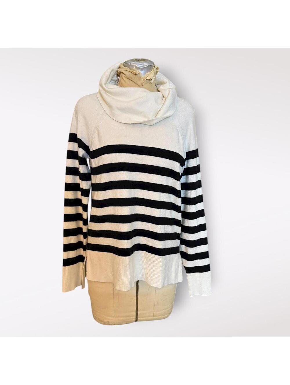 Cyrus Black and White Striped Cowl Neck Sweater